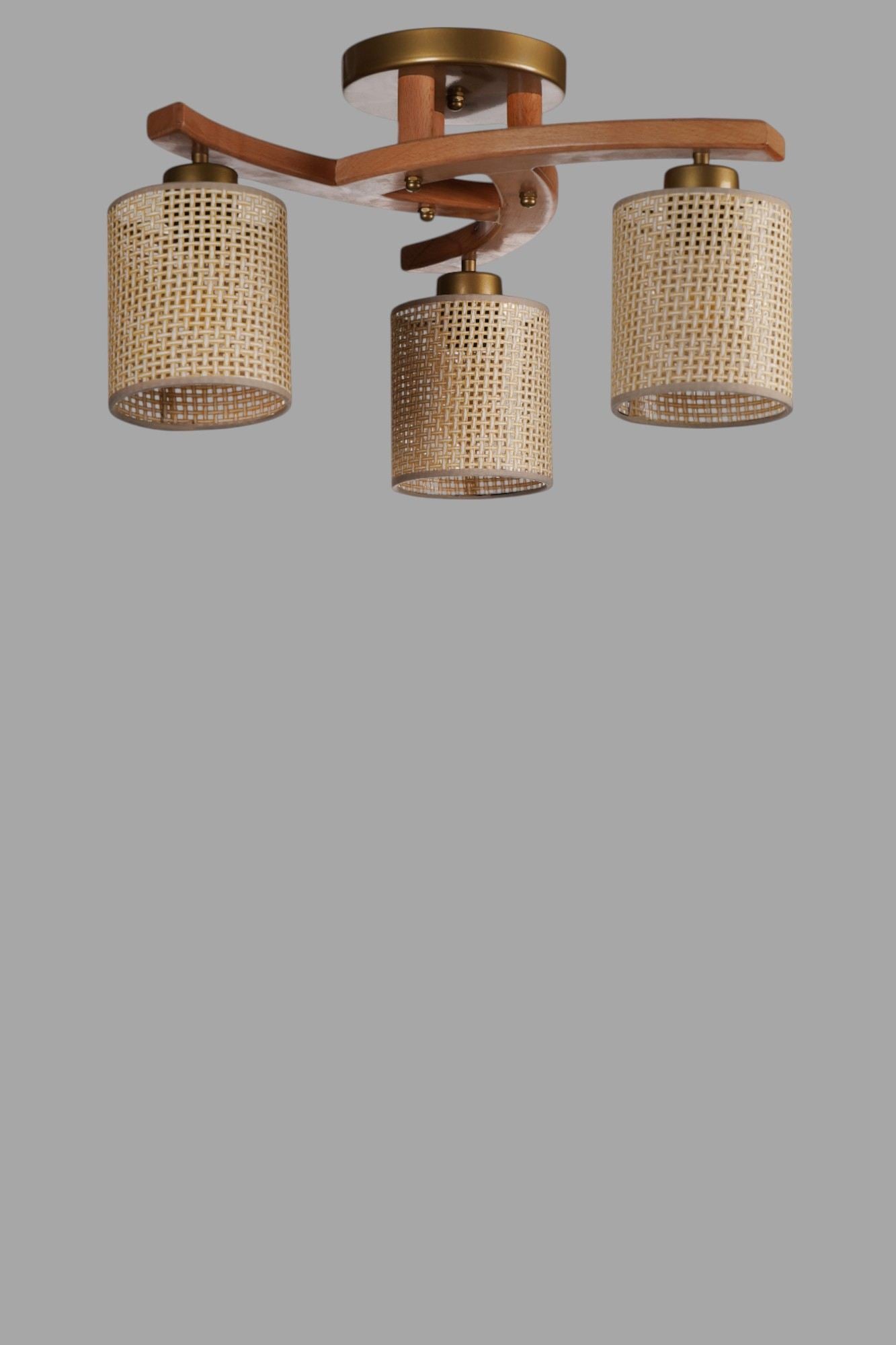 Candeeiro de Teto – Ø14 h:15 cm – Bege, Nogueira, Dourado – Metal