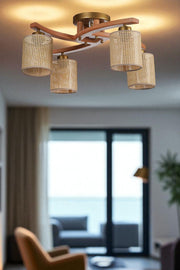 Candeeiro de Teto – 31 cm – Bege/Nogueira/Dourado – Metal/PVC