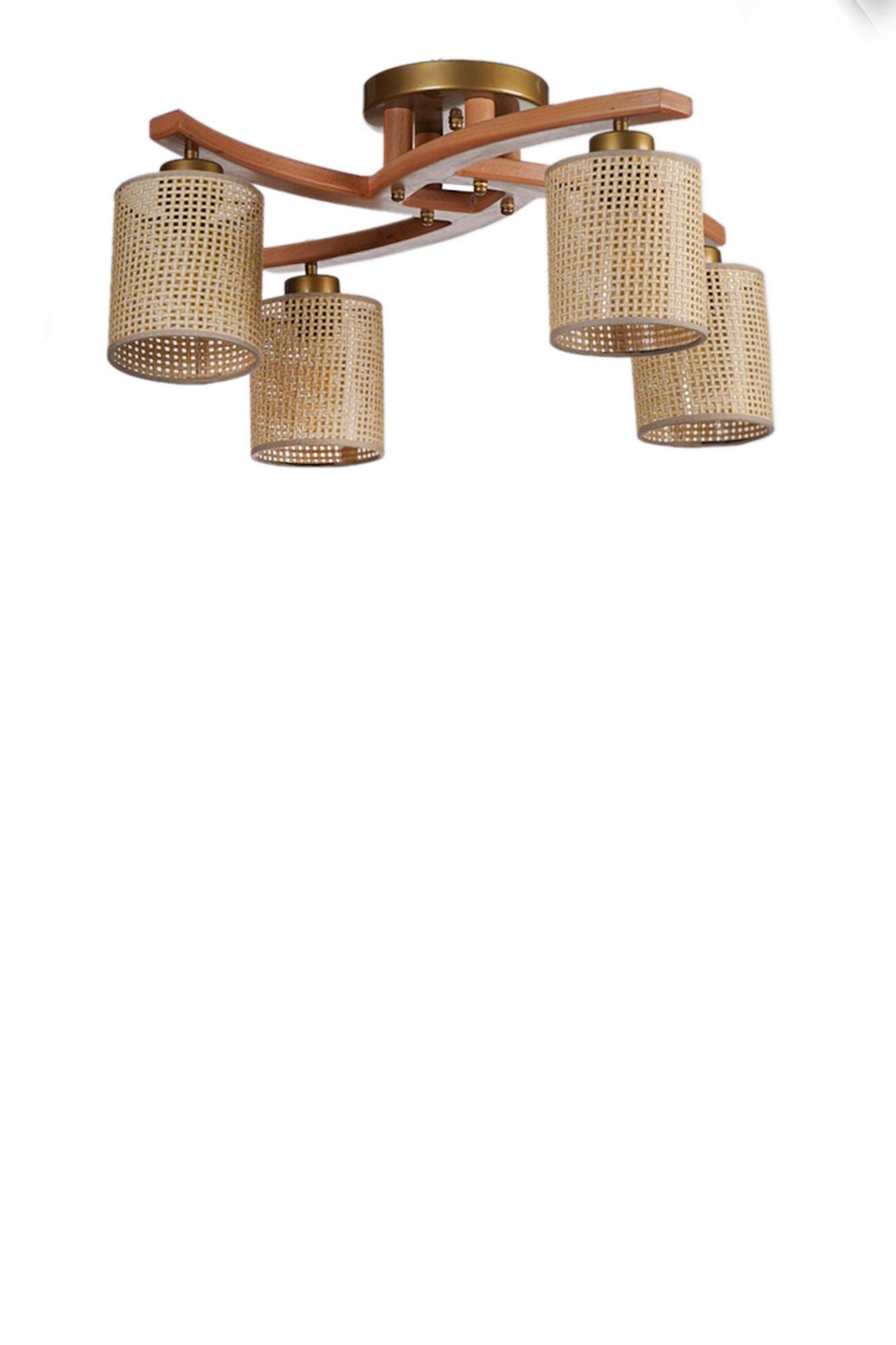 Candeeiro de Teto – 31 cm – Bege/Nogueira/Dourado – Metal/PVC