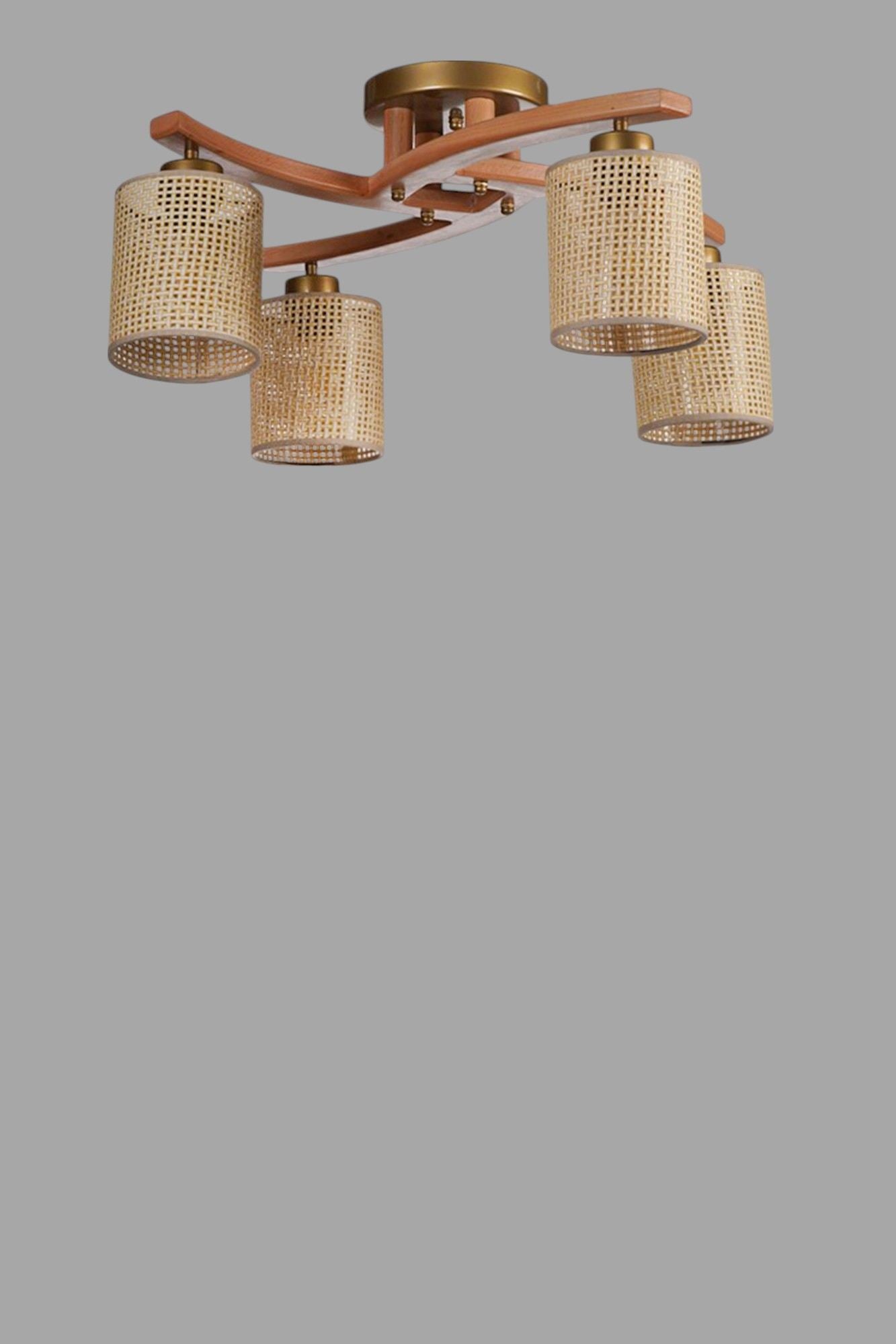 Candeeiro de Teto – 31 cm – Bege/Nogueira/Dourado – Metal/PVC