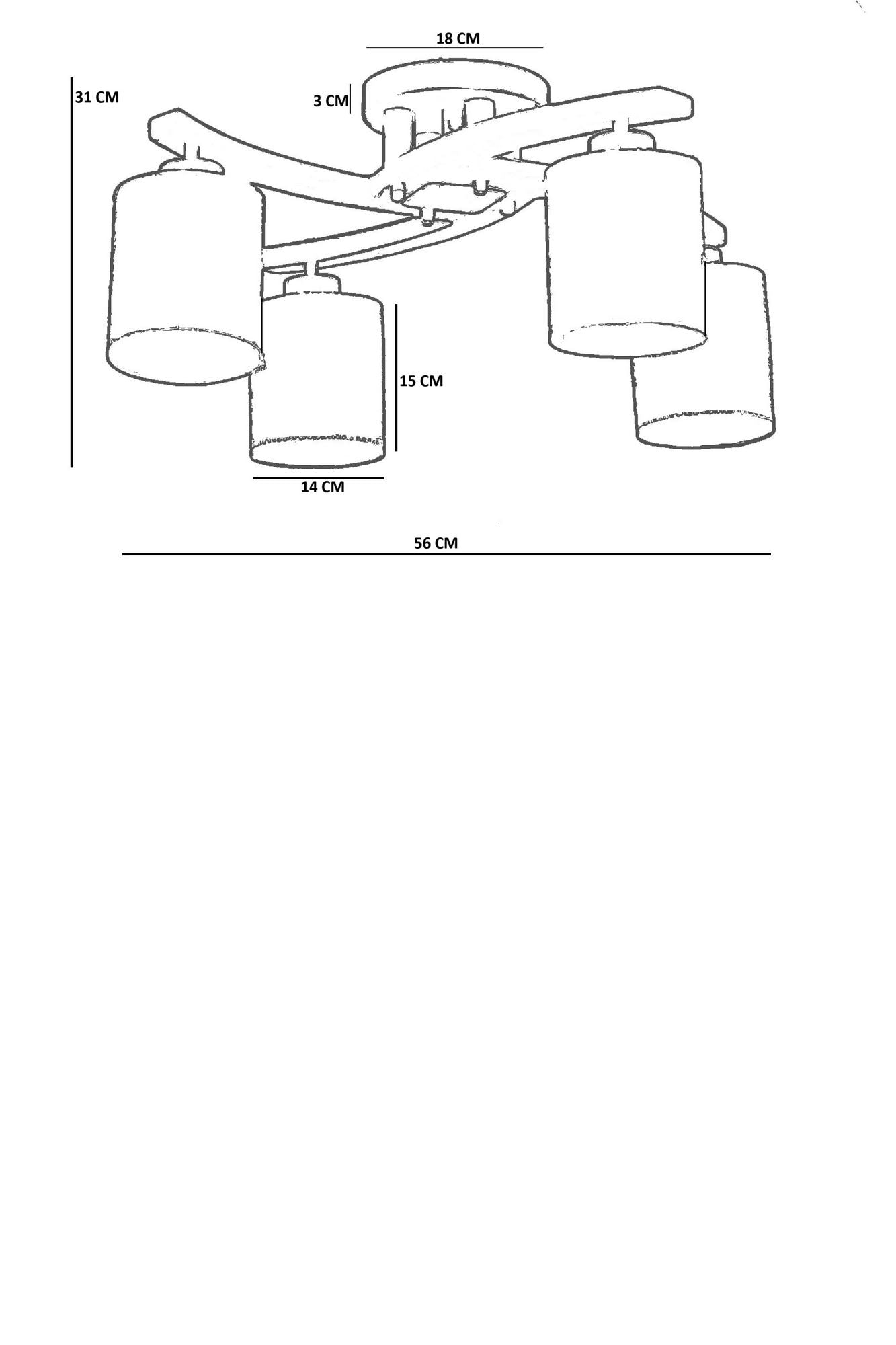 Candeeiro de Teto – 31 cm – Bege/Nogueira/Dourado – Metal/PVC