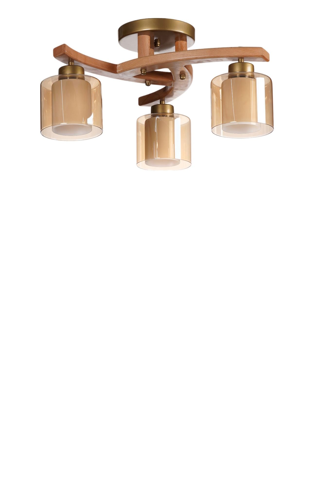 Candeeiro de Teto – 28 cm – Mel, Noz, Dourado – Metálico e Vidro