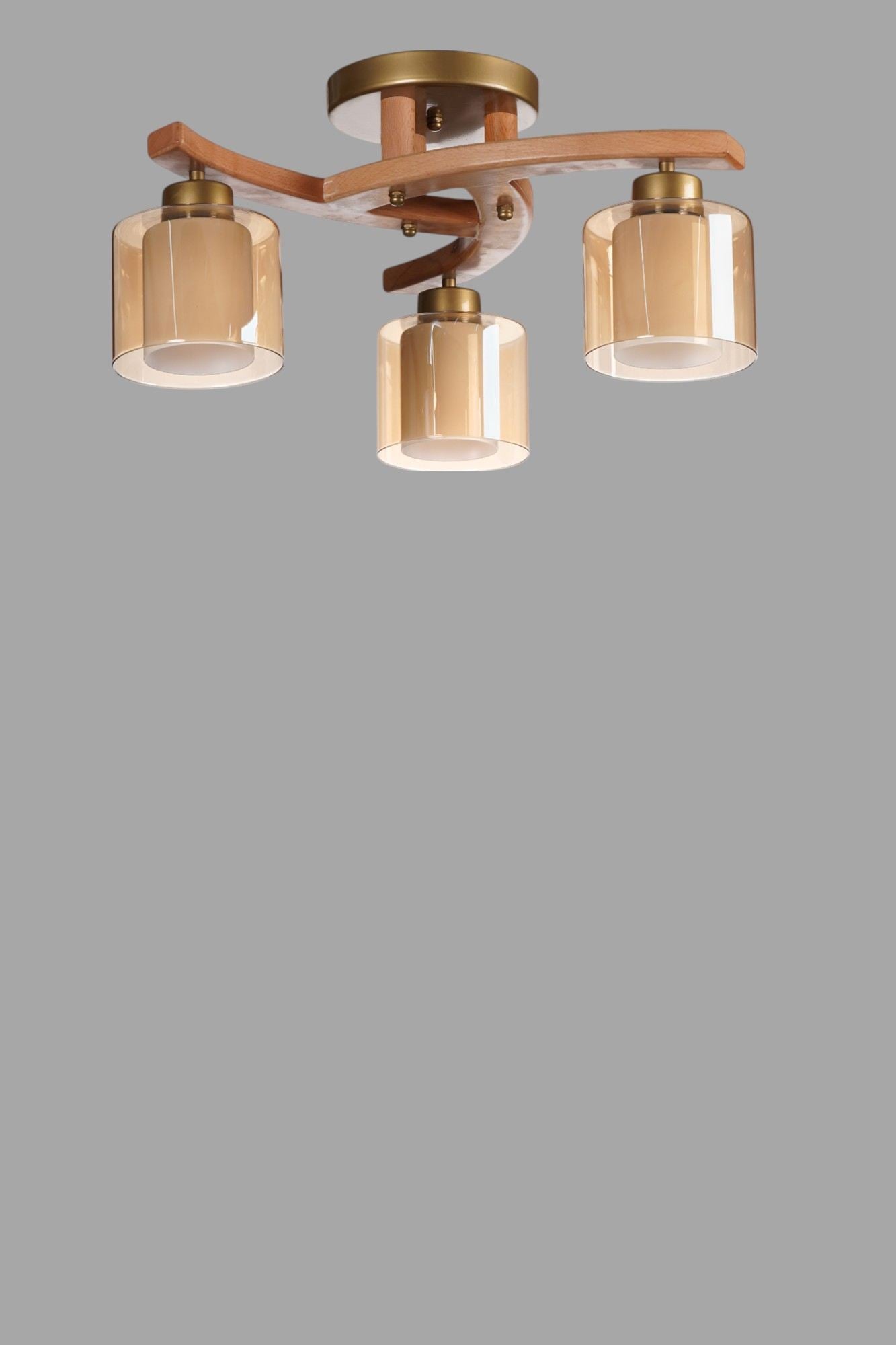 Candeeiro de Teto – 28 cm – Mel, Noz, Dourado – Metálico e Vidro