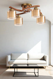 Candeeiro de Teto – 28 cm – Mel, Noz, Ouro – Metal, Vidro