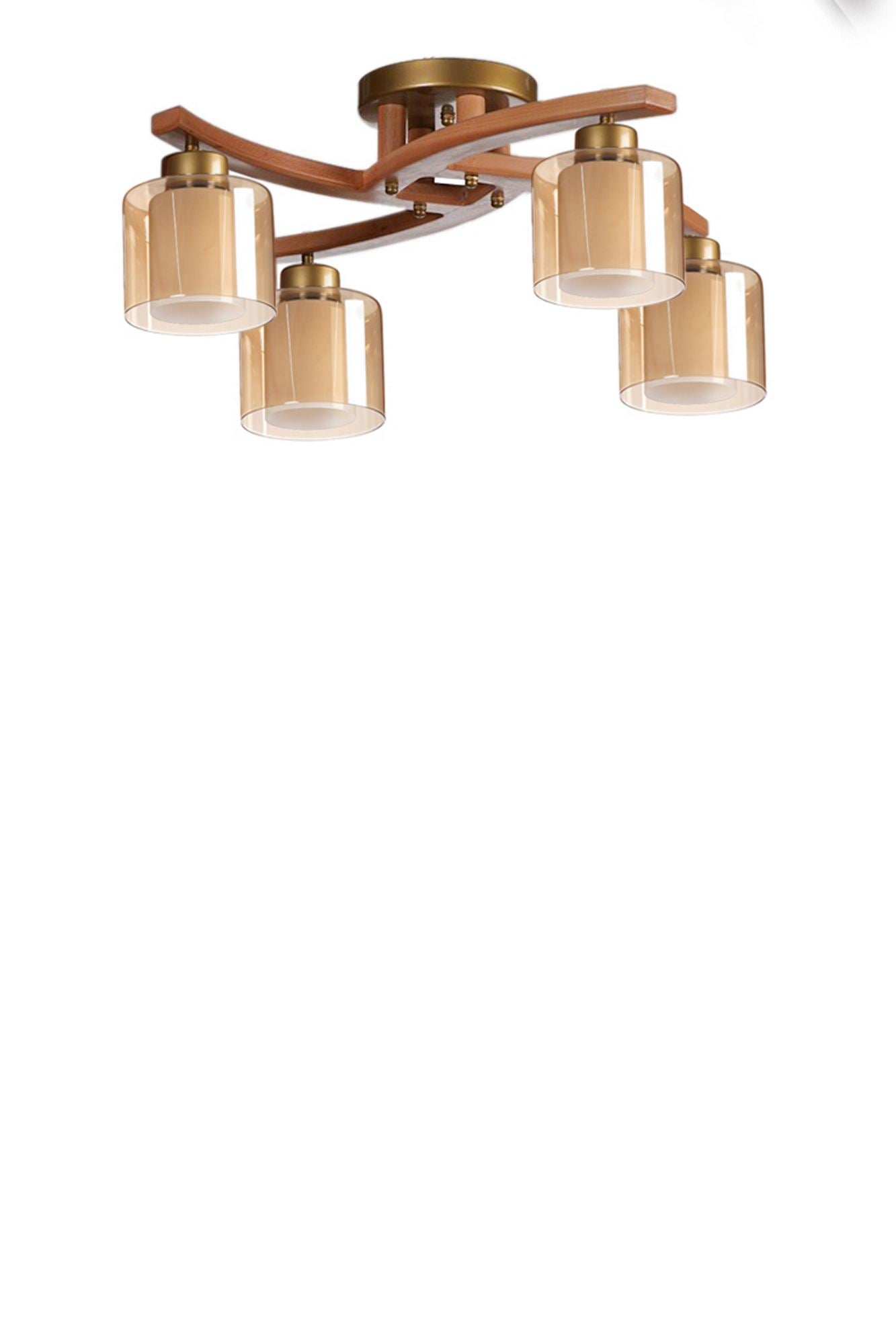 Candeeiro de Teto – 28 cm – Mel, Noz, Ouro – Metal, Vidro