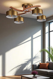 Candeeiro de Teto – Ø14 h:12 cm – Dourado e Noz – Metal