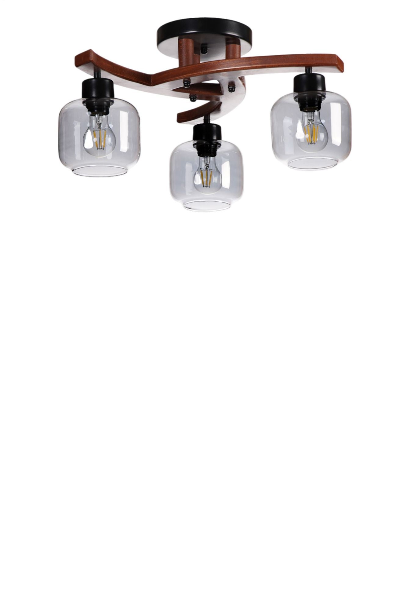 Candeeiro de Teto – Ø15 h:13 cm – Cinza, Nogueira, Preto – Metal, Vidro