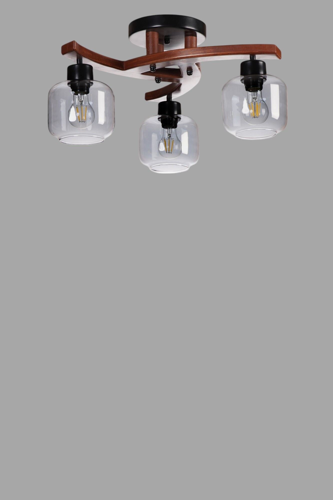 Candeeiro de Teto – Ø15 h:13 cm – Cinza, Nogueira, Preto – Metal, Vidro