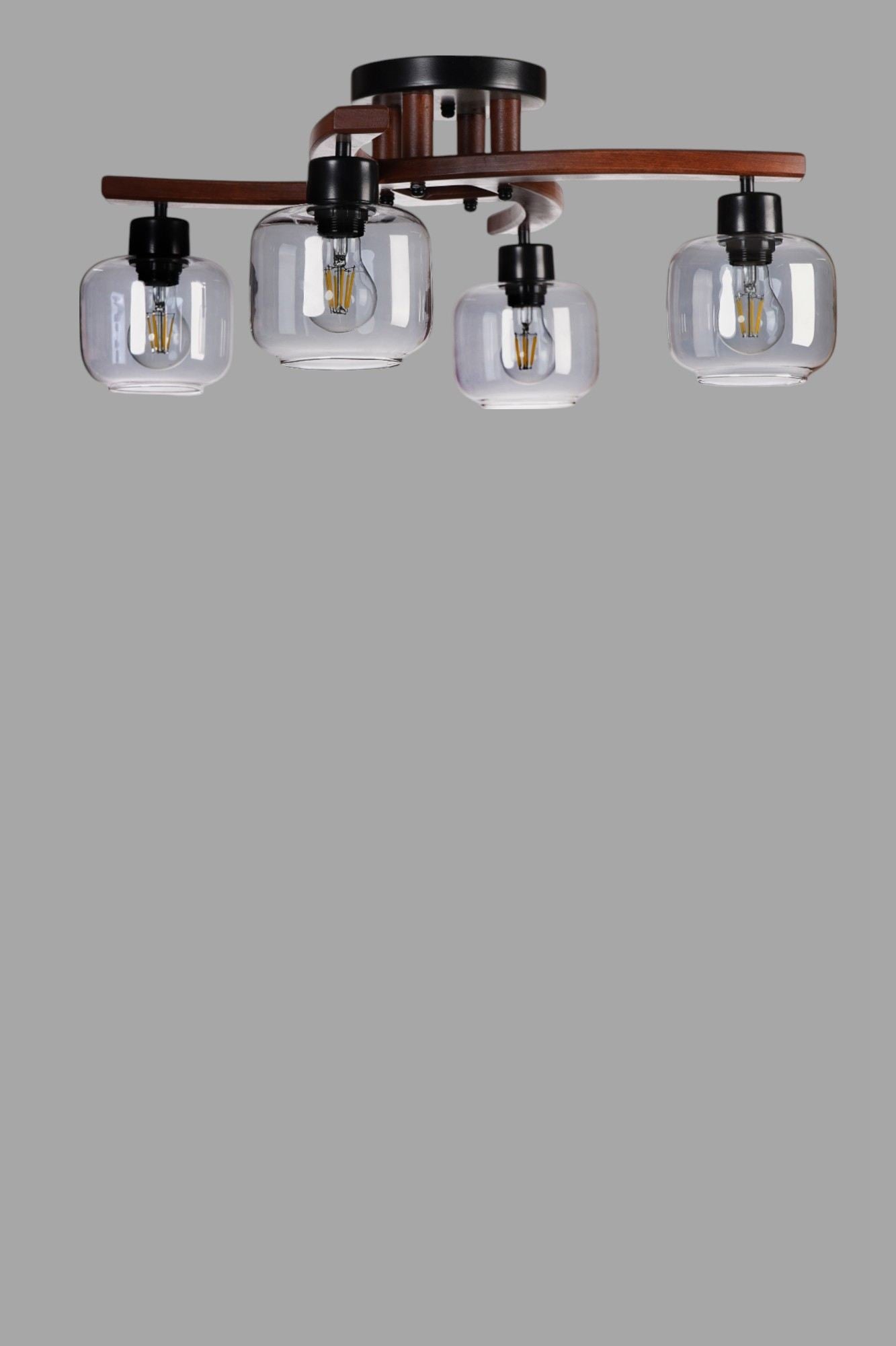 Candeeiro de Teto – Ø15 h:13 cm – Cinza, Nogueira, Preto – Metal e Vidro