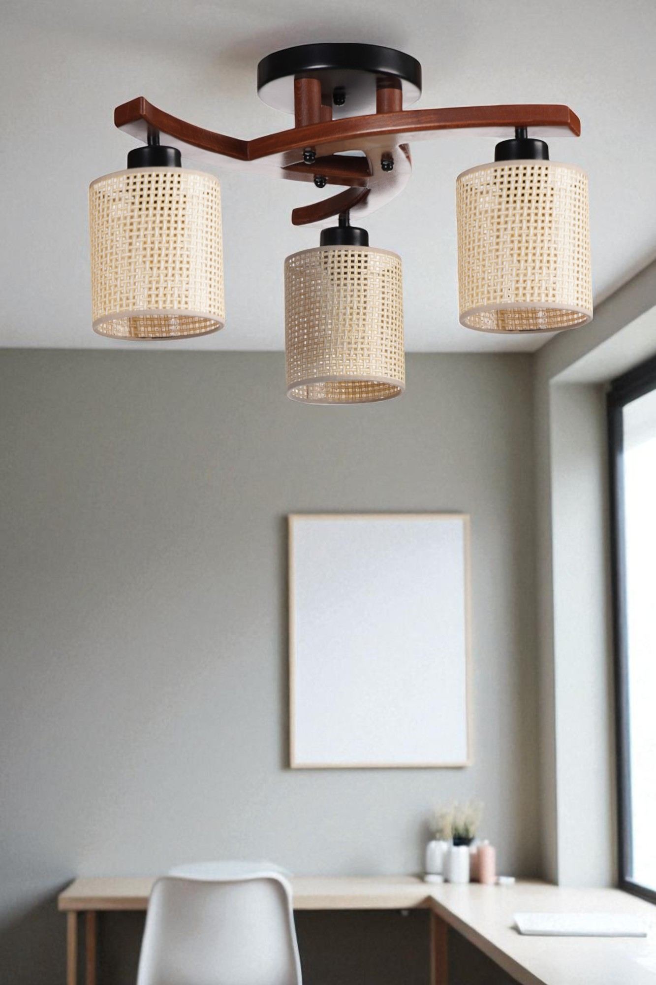 Candeeiro de Teto – Ø14 h:15 cm – Bege, Noz, Preto – Metal e PVC