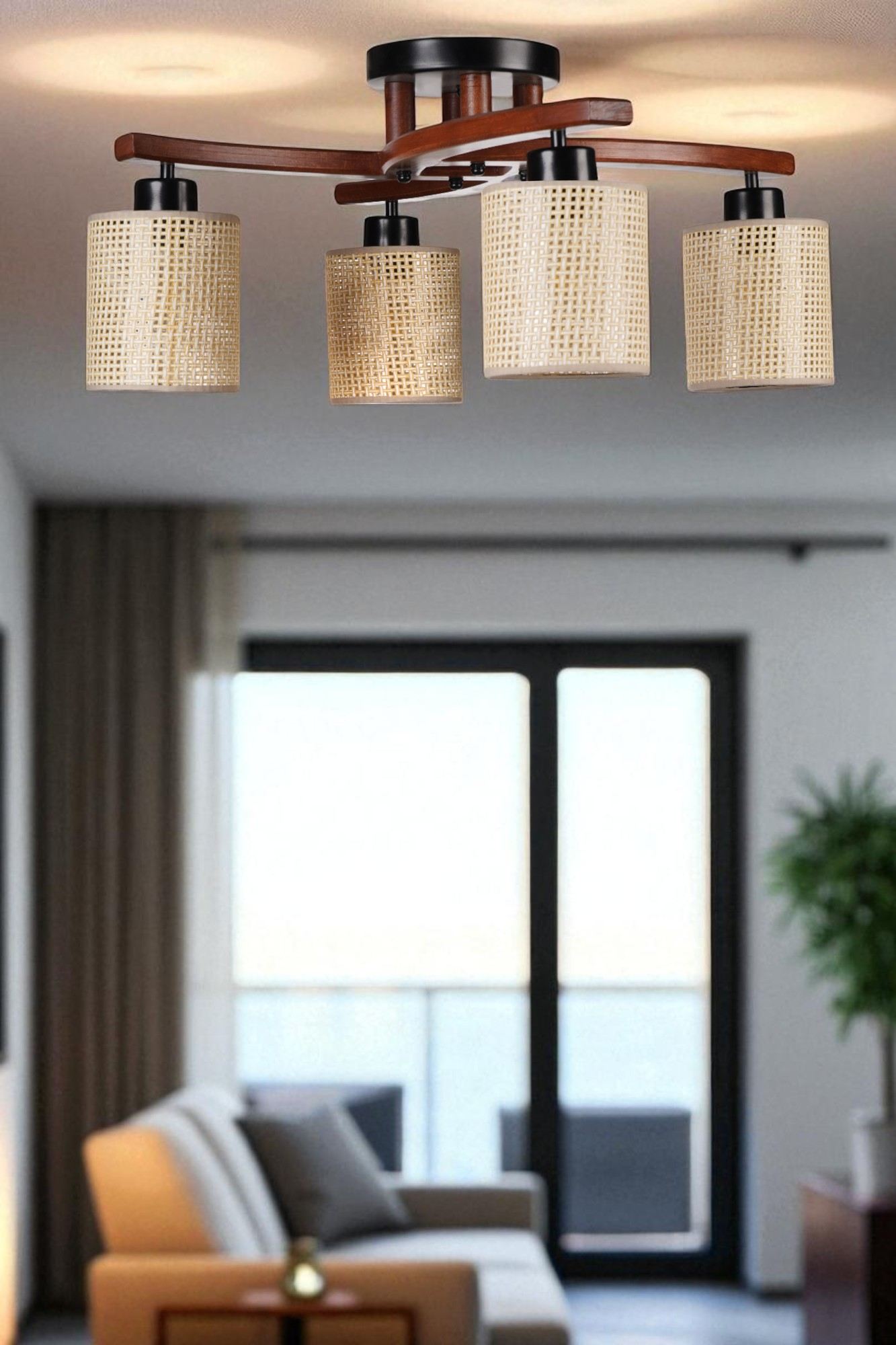 Candeeiro de Teto – 31 cm – Bege, Noz, Preto – Metal e PVC