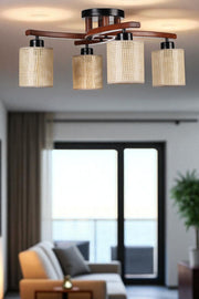 Candeeiro de Teto – 31 cm – Bege, Noz, Preto – Metal e PVC