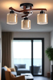 Candeeiro de Teto – Ø14 h:12 cm – Mel, Noz e Preto – Metal e Vidro