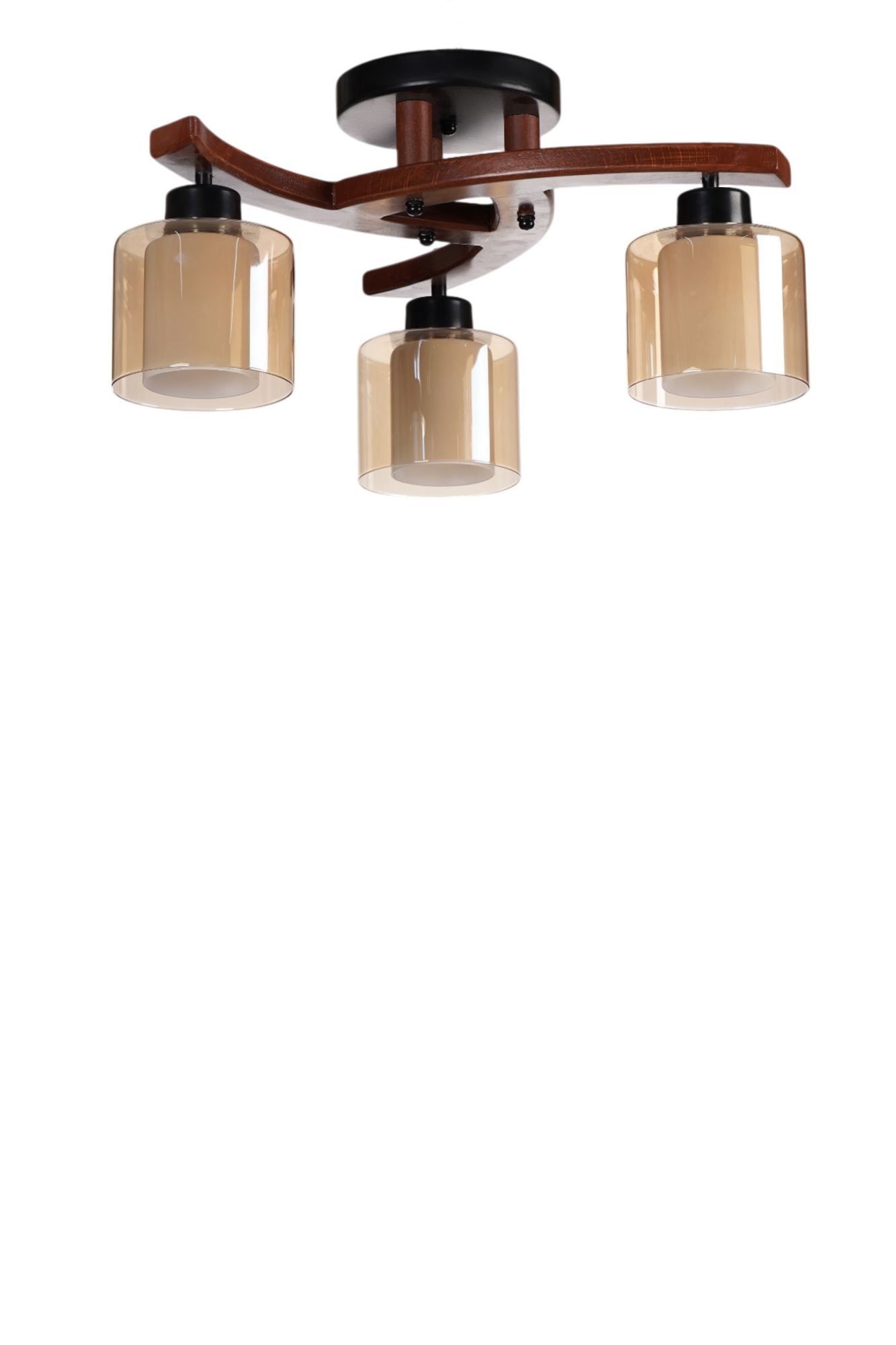 Candeeiro de Teto – Ø14 h:12 cm – Mel, Noz e Preto – Metal e Vidro