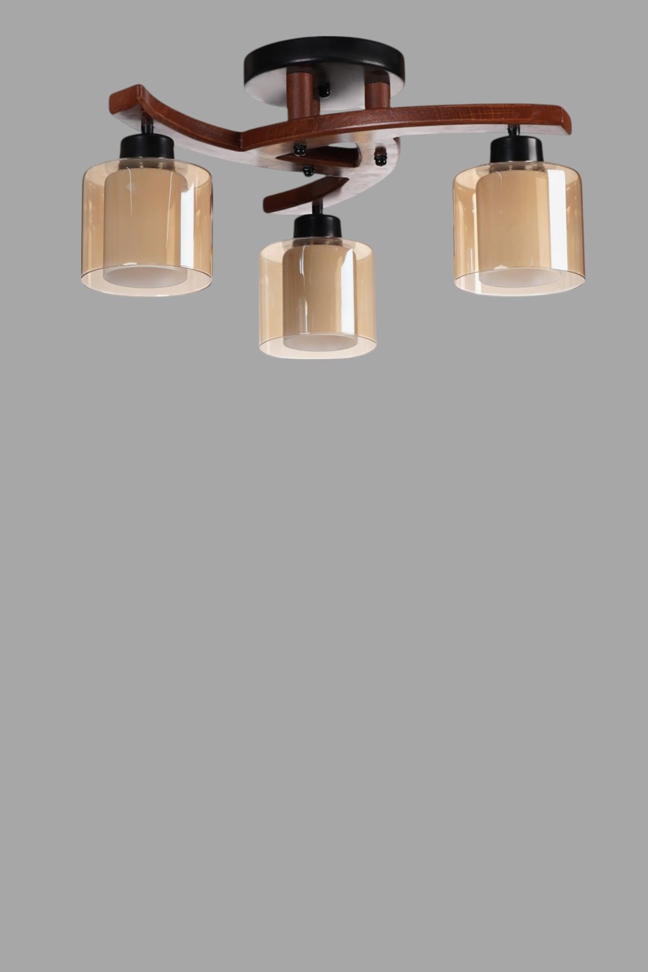 Candeeiro de Teto – Ø14 h:12 cm – Mel, Noz e Preto – Metal e Vidro