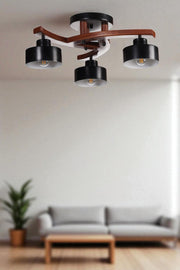 Candeeiro de Teto – Ø14 x 12 cm – Preta e Nogueira – Metal