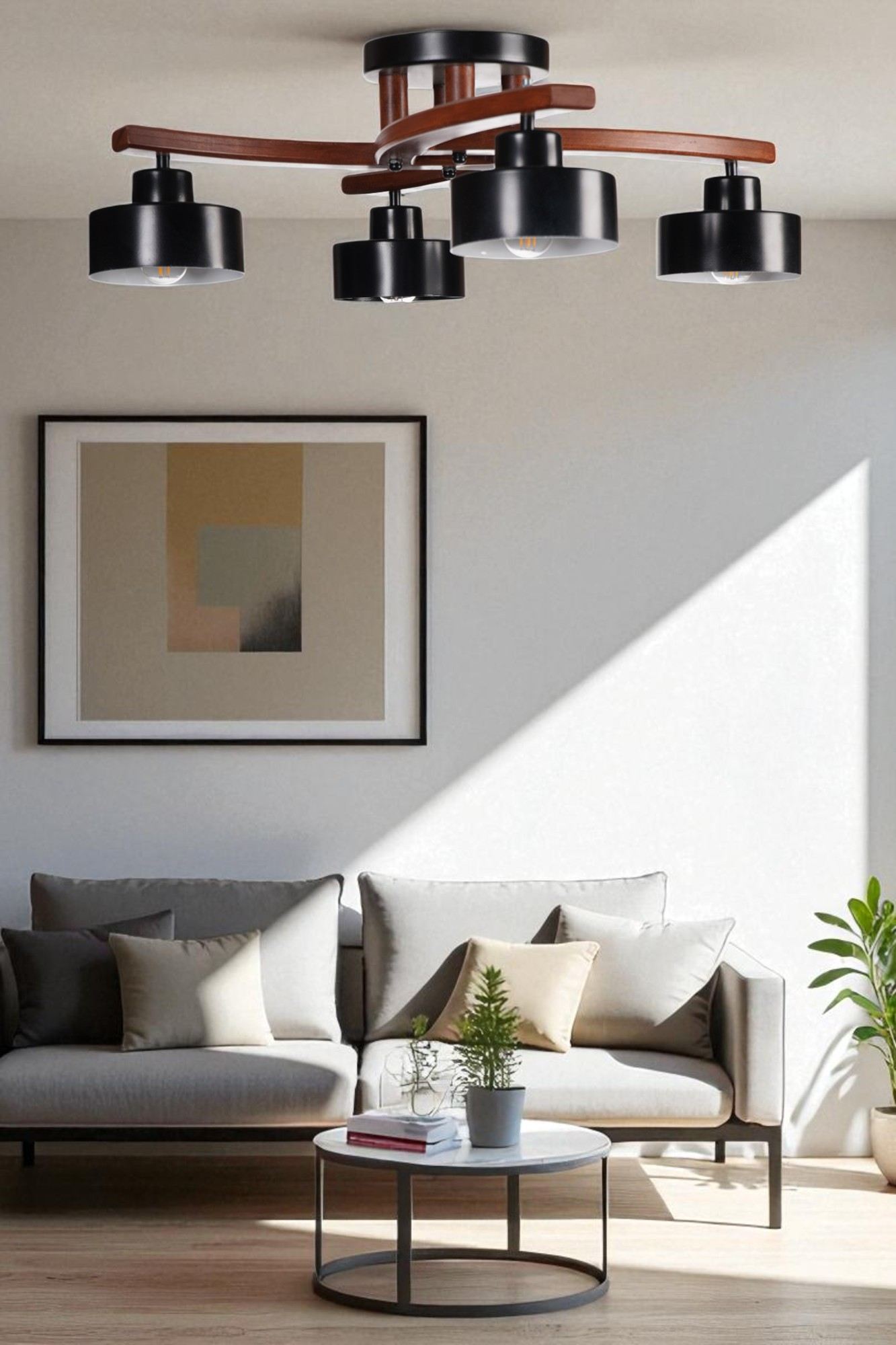 Candeeiro de Teto – Ø14 h:12 cm – Preto/Nogueira – Metal