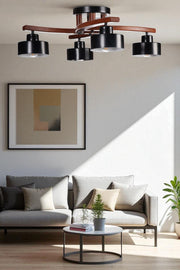 Candeeiro de Teto – Ø14 h:12 cm – Preto/Nogueira – Metal