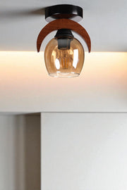 Candeeiro de Teto – 21 cm – Mel, Noz, Preto – Metal e vidro