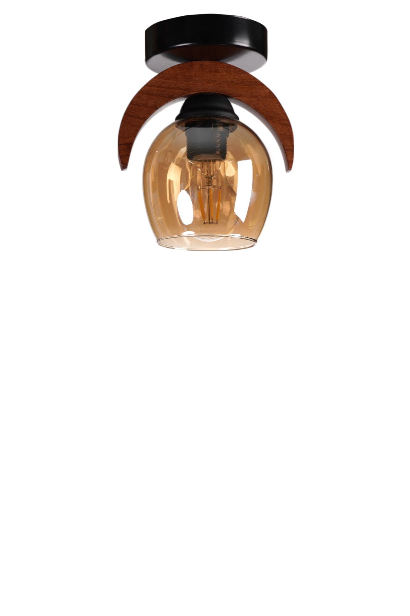 Candeeiro de Teto – 21 cm – Mel, Noz, Preto – Metal e vidro