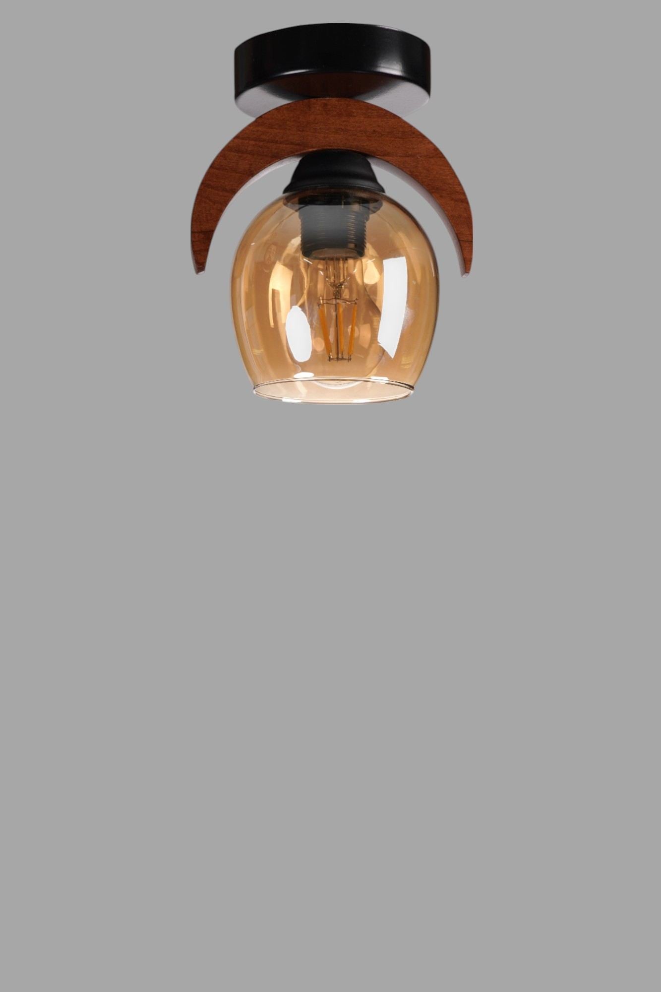 Candeeiro de Teto – 21 cm – Mel, Noz, Preto – Metal e vidro