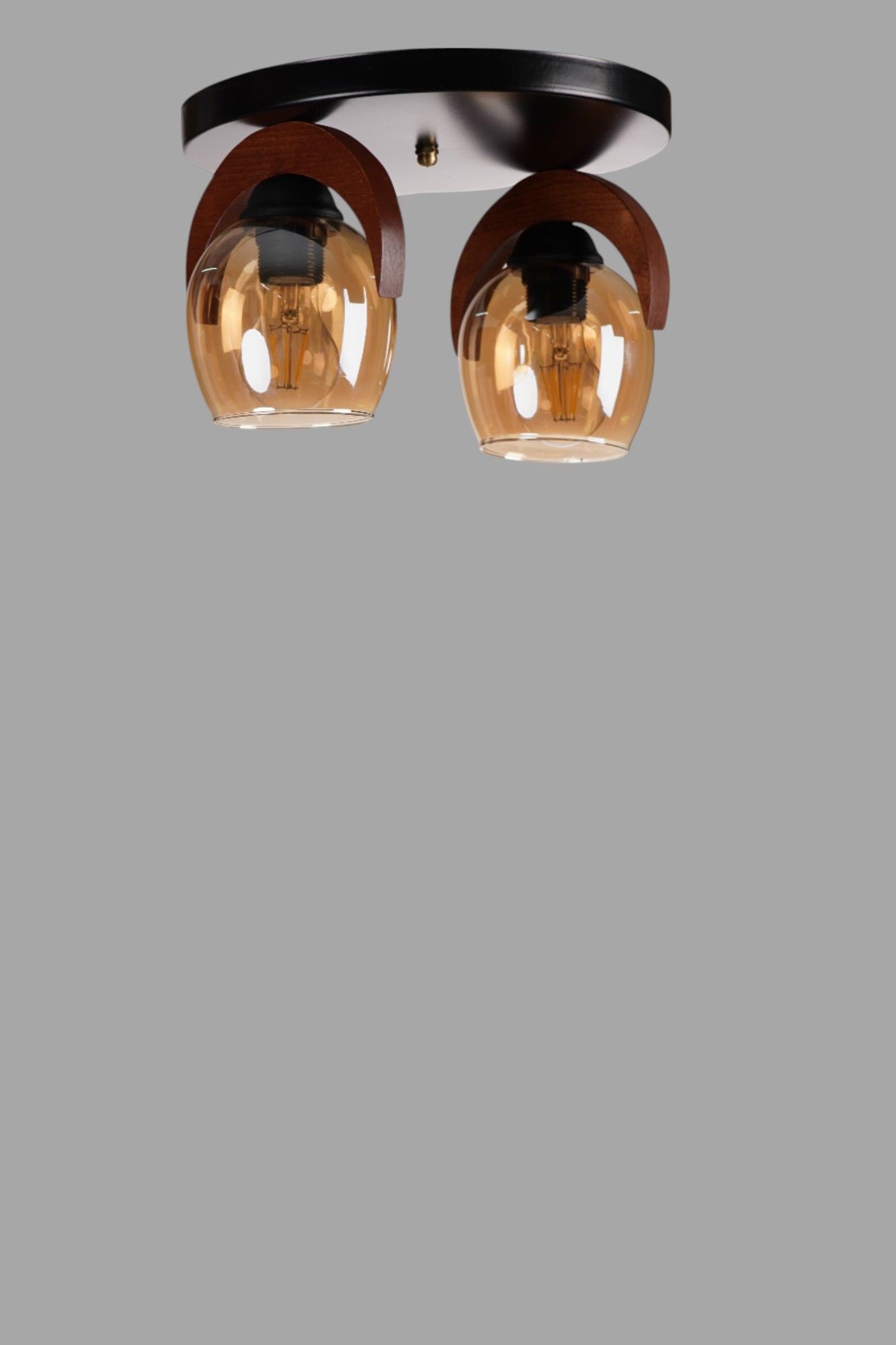 Candeeiro de Teto – 21 cm – Mel, Noz, Preto – Metal, Vidro