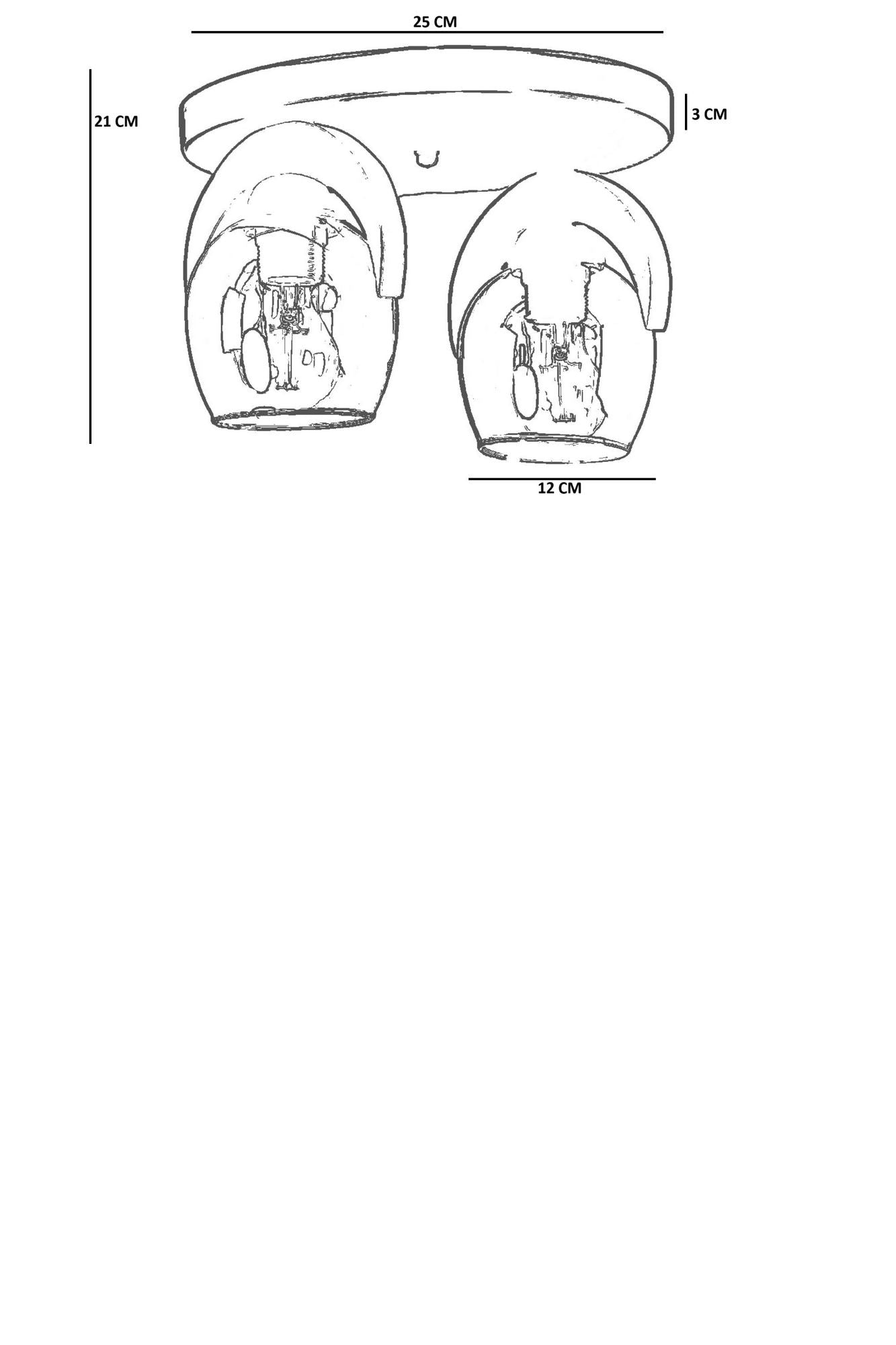 Candeeiro de Teto – 21 cm – Mel, Noz, Preto – Metal, Vidro