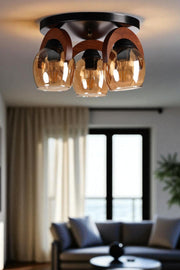 Candeeiro de Teto – 21 cm – Mel, Noz, Preto – Metal e Madeira