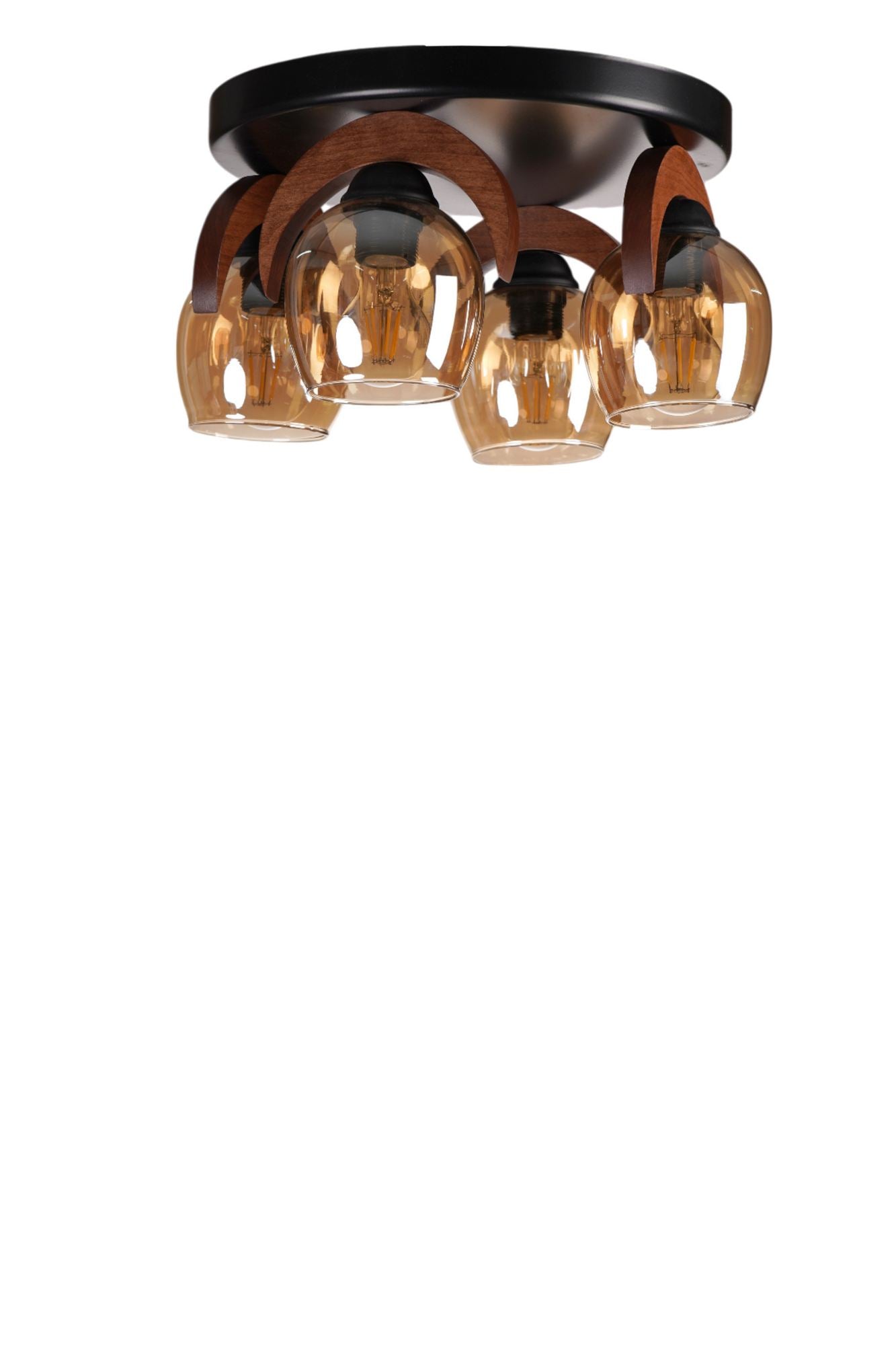 Candeeiro de Teto – Ø12 h:15 cm – Mel, Noz, Preto – Metal e Madeira