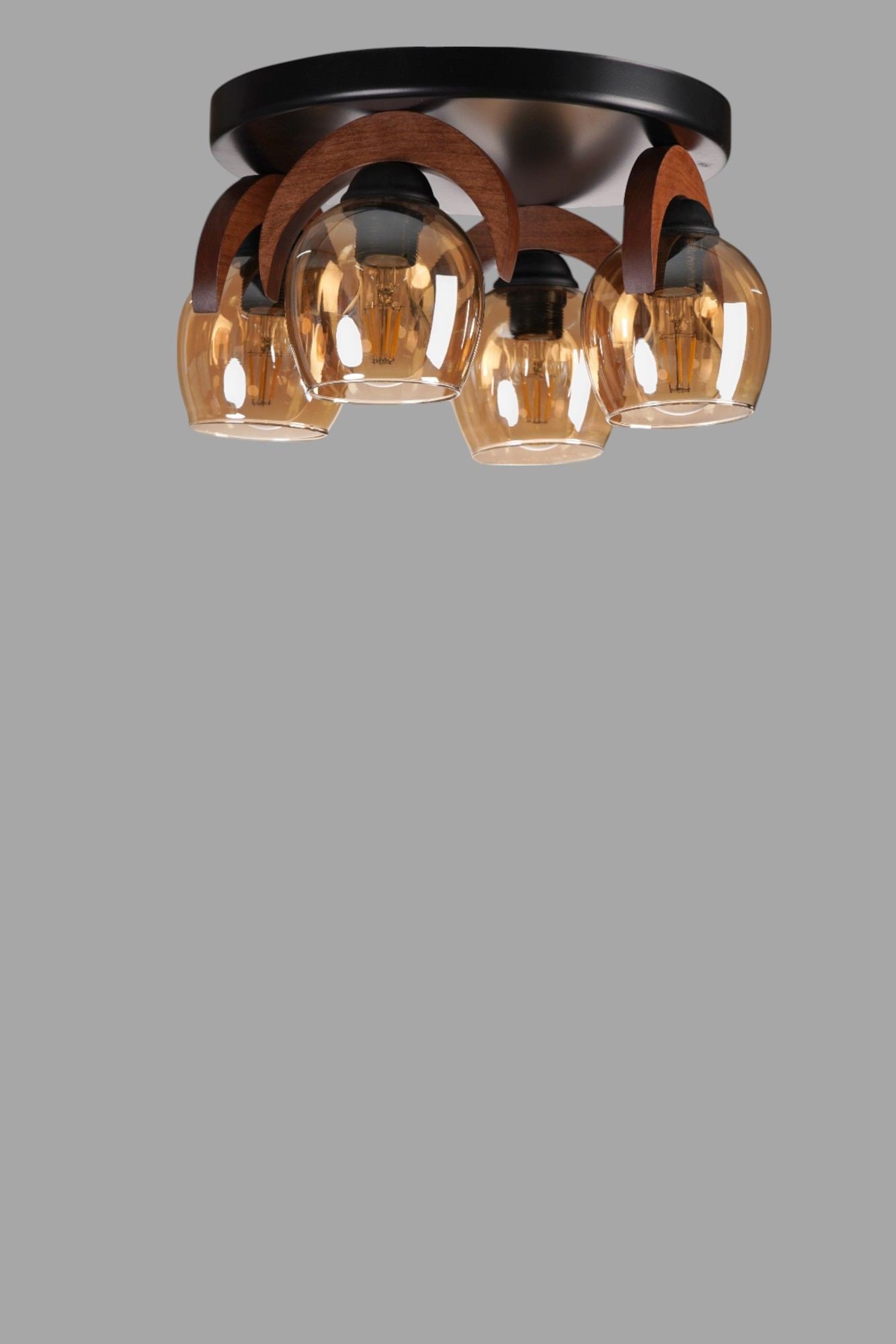 Candeeiro de Teto – Ø12 h:15 cm – Mel, Noz, Preto – Metal e Madeira