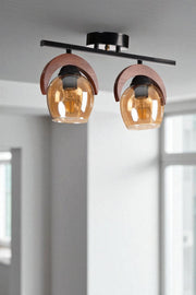 Candeeiro de Teto – Ø12 h:15 cm – Mel, Noz, Preto – Metal e Madeira