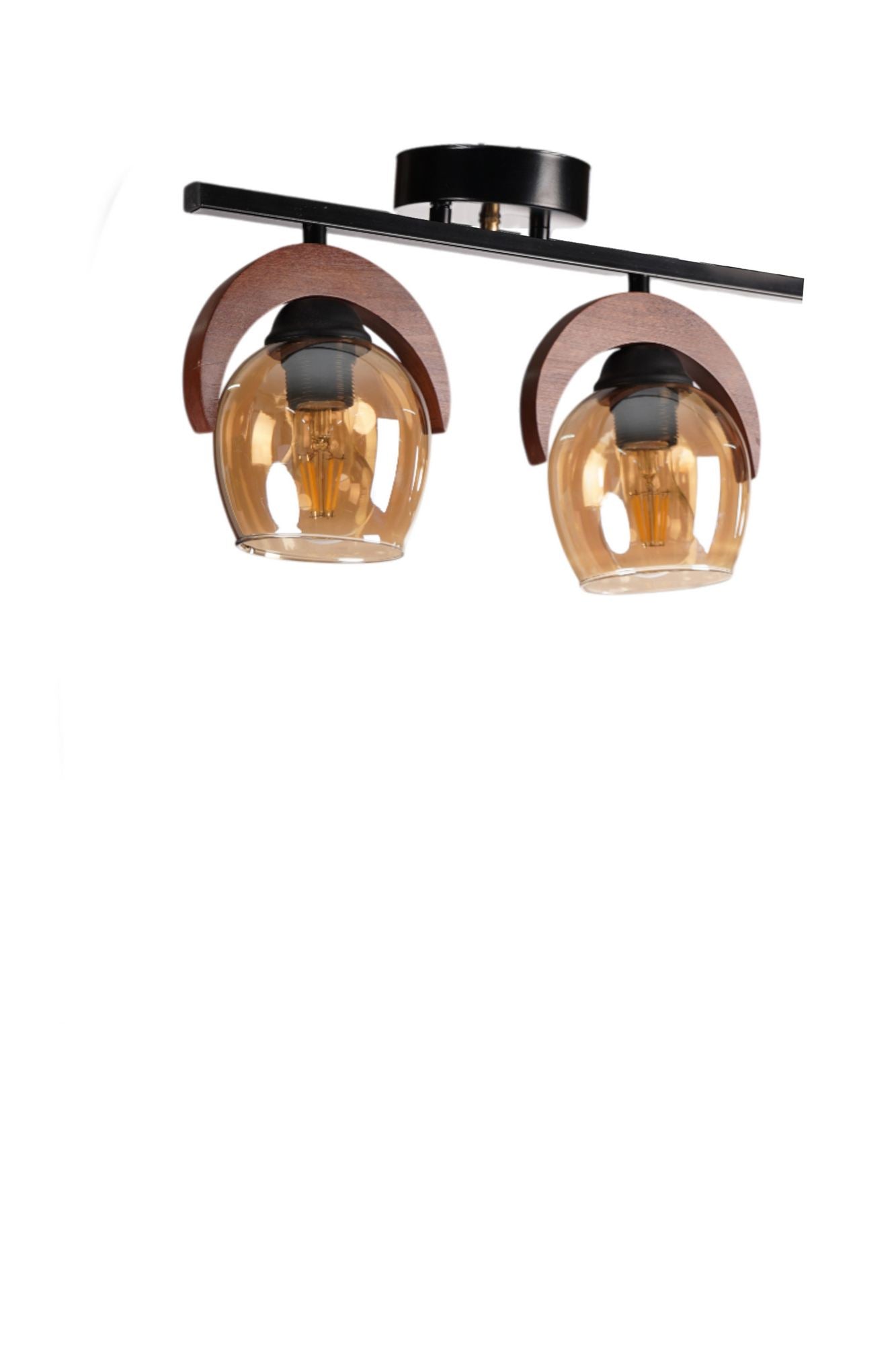 Candeeiro de Teto – Ø12 h:15 cm – Mel, Noz, Preto – Metal e Madeira