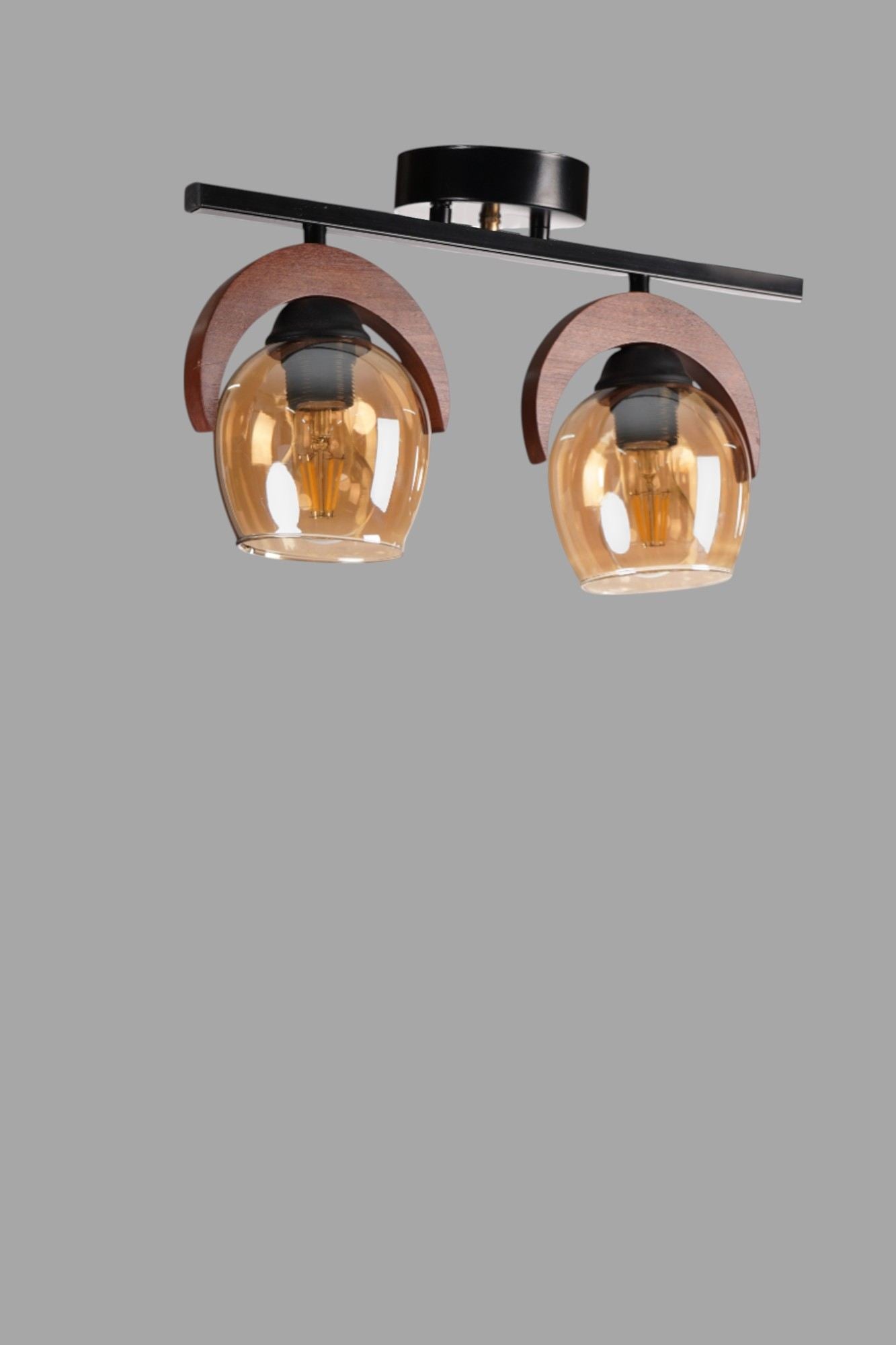 Candeeiro de Teto – Ø12 h:15 cm – Mel, Noz, Preto – Metal e Madeira