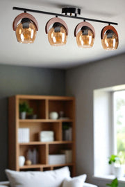 Candeeiro de Teto – 26 cm – Mel, Noz e Preto – Metal e Vidro