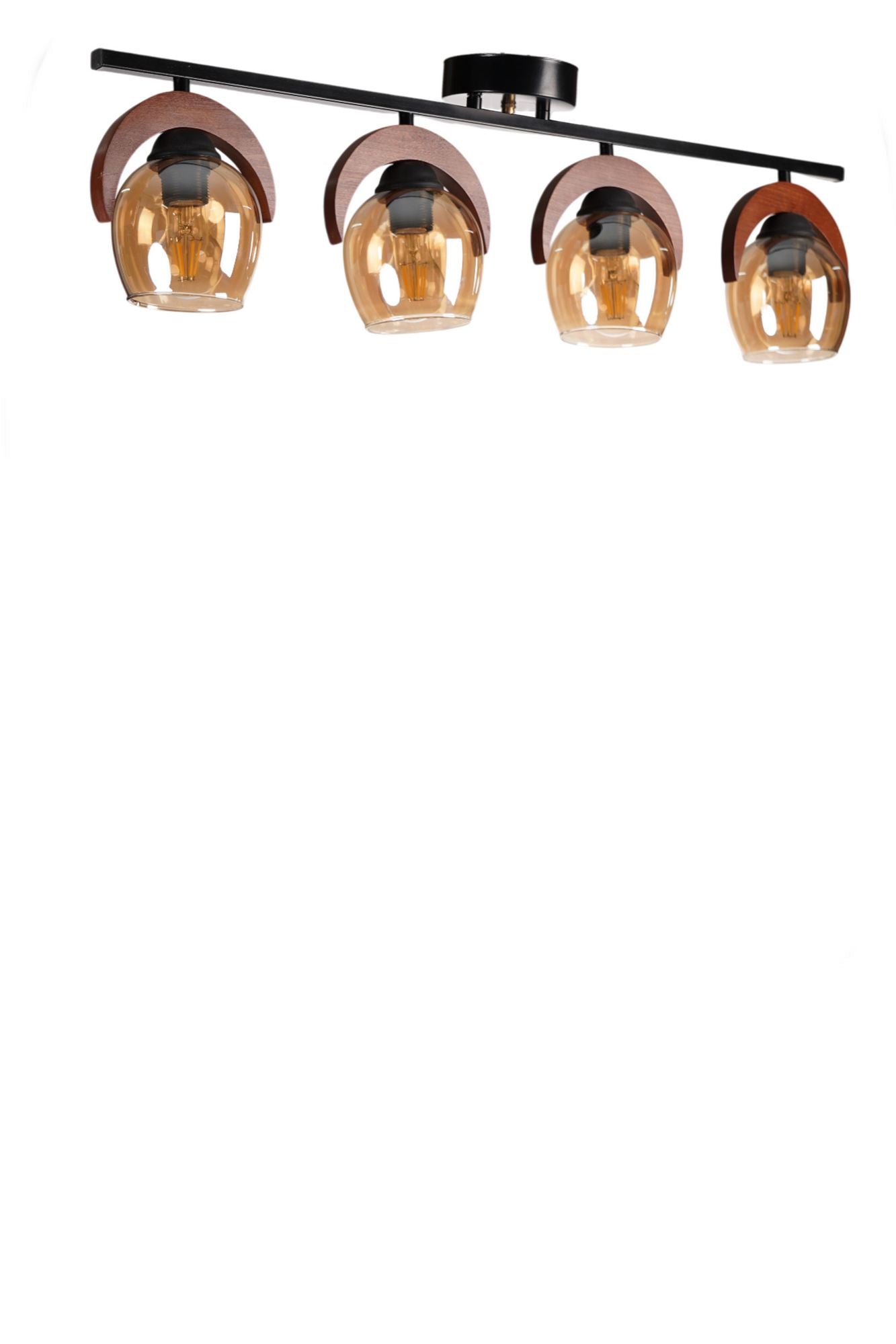 Candeeiro de Teto – 26 cm – Mel, Noz e Preto – Metal e Vidro