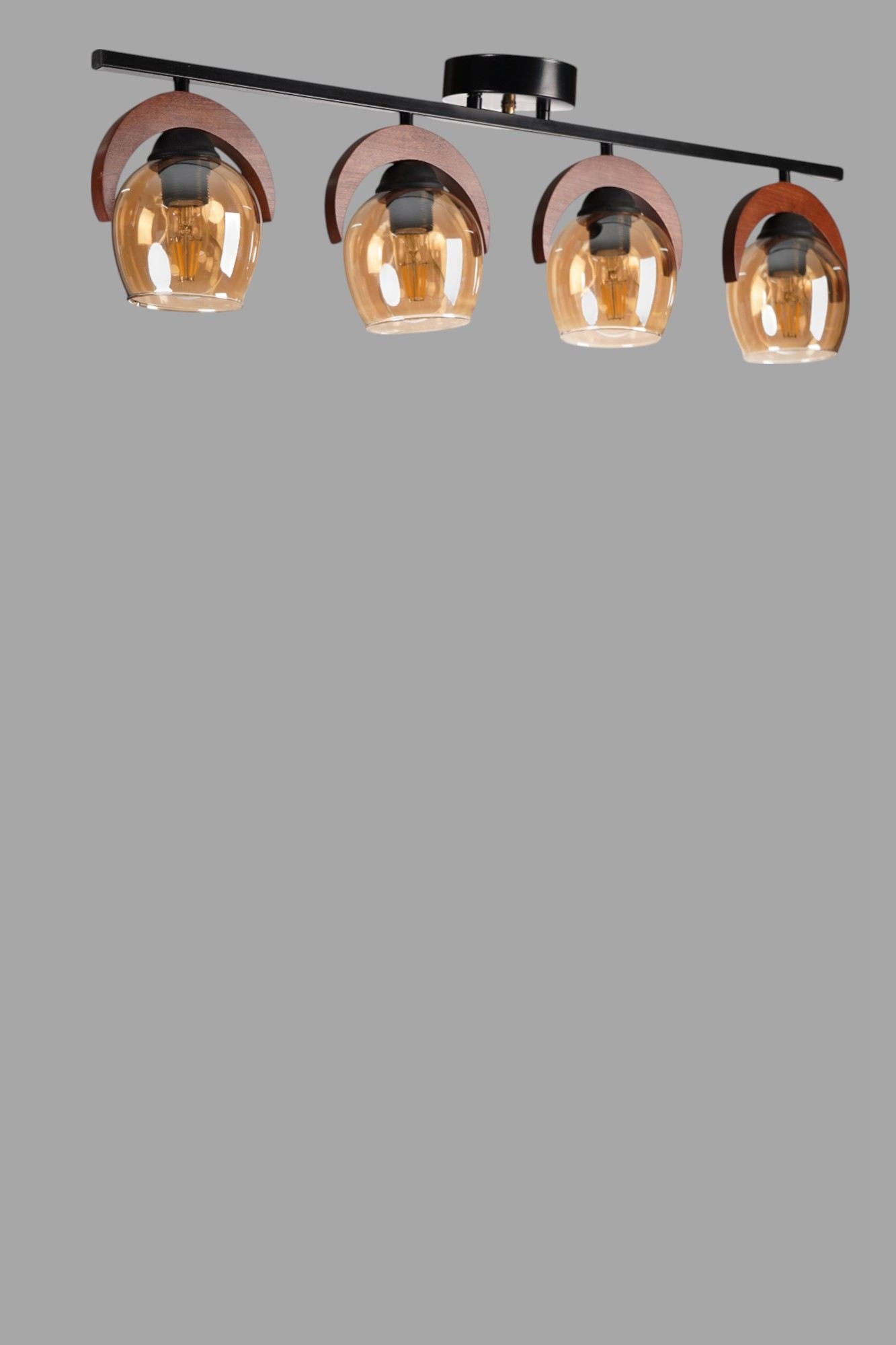 Candeeiro de Teto – 26 cm – Mel, Noz e Preto – Metal e Vidro