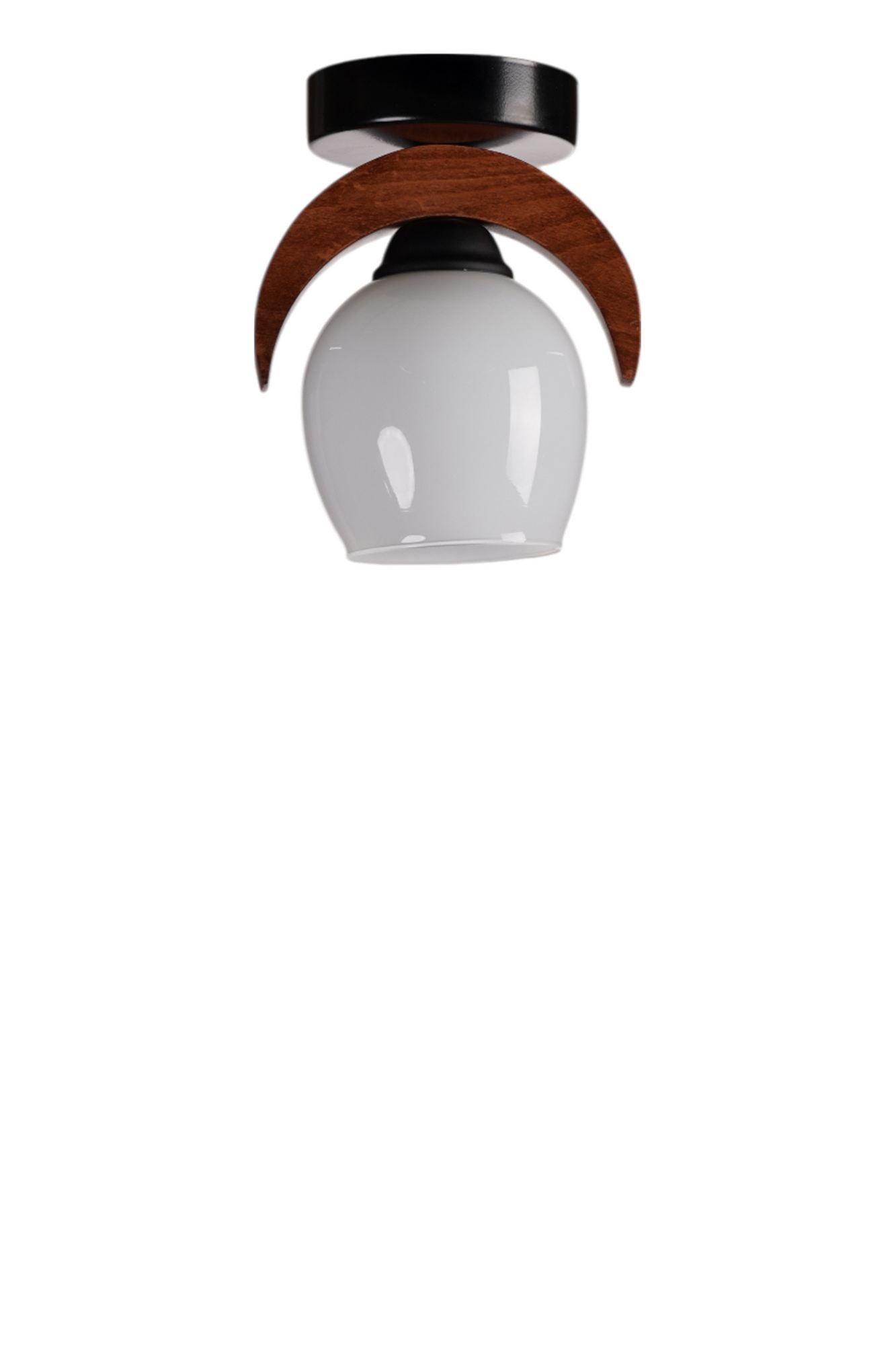 Candeeiro de Teto – 21 cm – Branco, Nogueira, Preto – Metal com detalhe em madeira