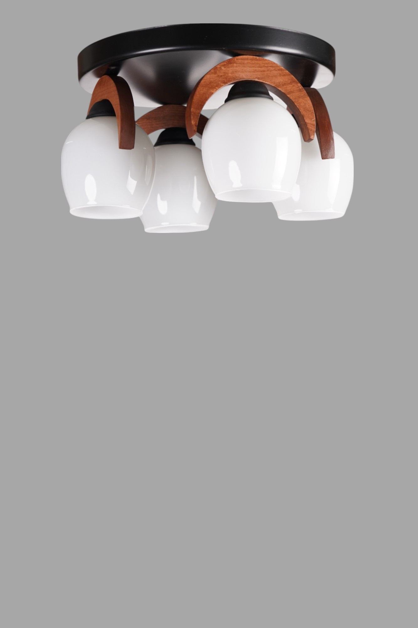 Candeeiro de Teto – 21 cm – Branco, Nogueira, Preto – Metal e Vidro