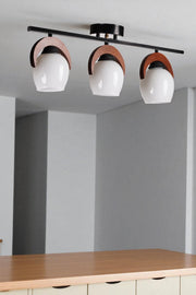 Candeeiro de Teto – Ø12 h:15 cm – Branco, Nogueira, Preto – Metal e Vidro