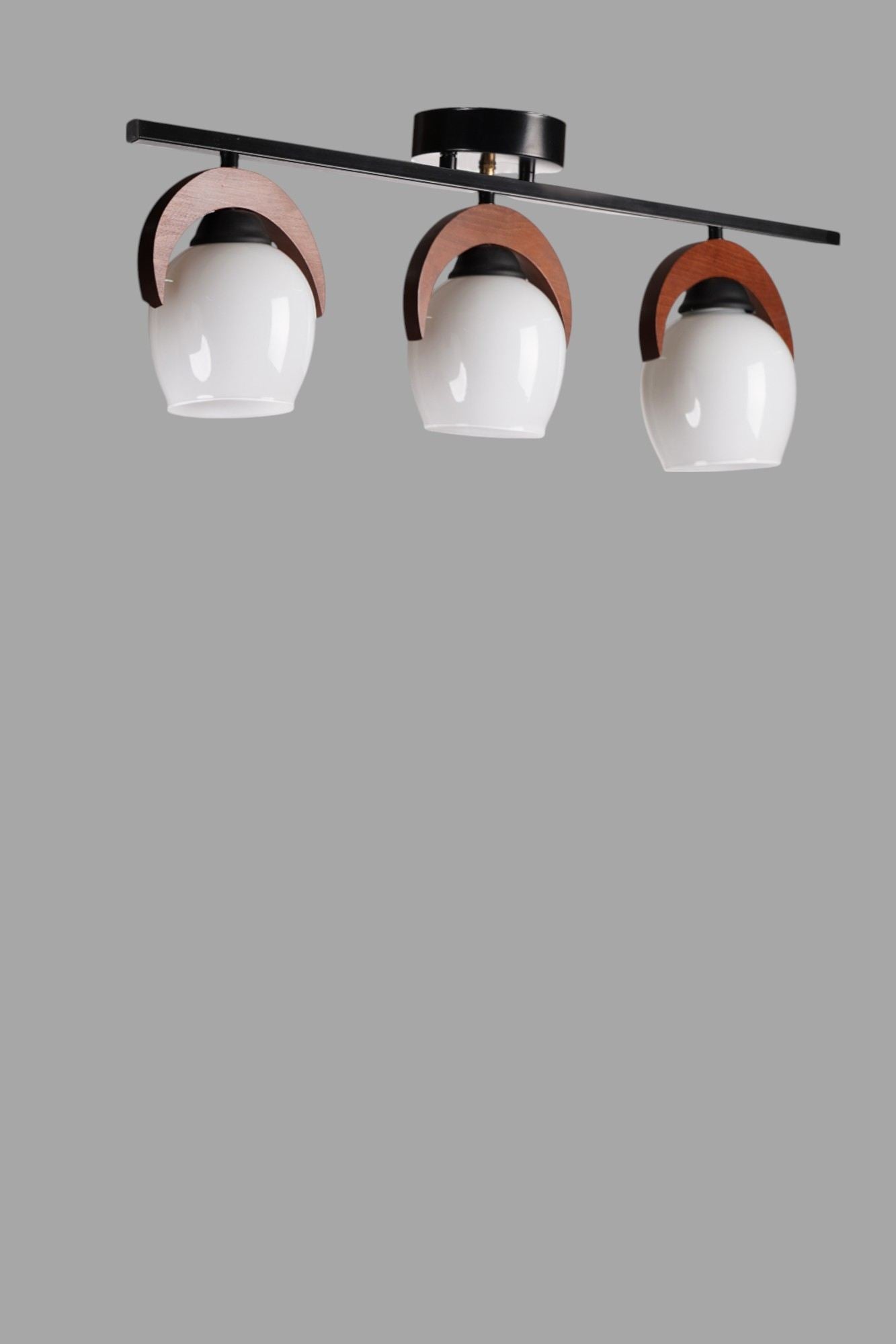 Candeeiro de Teto – Ø12 h:15 cm – Branco, Nogueira, Preto – Metal e Vidro