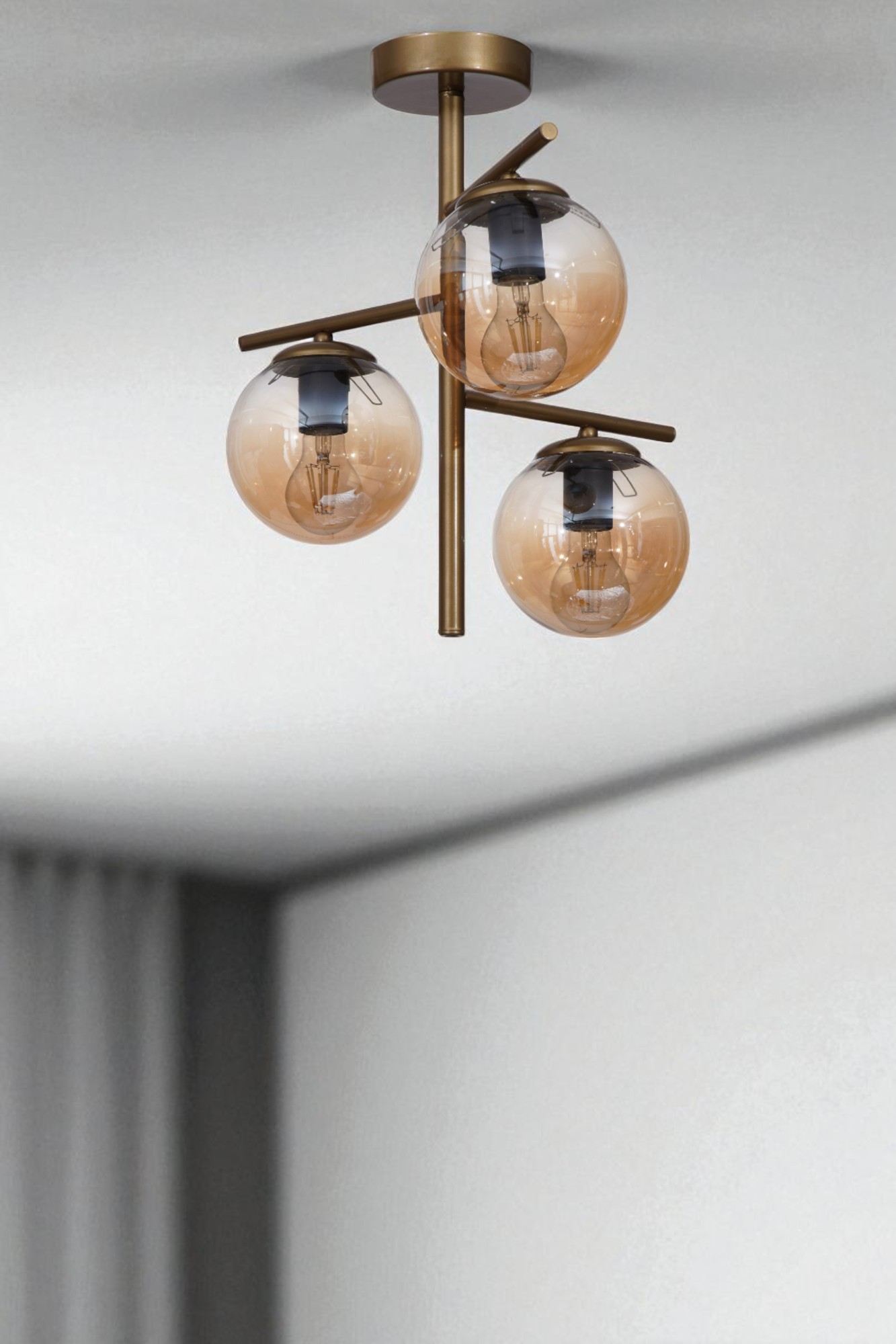 Candeeiro de Teto – 44 cm – Mel e Ouro – Metal e Vidro