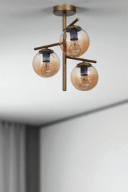 Candeeiro de Teto – 44 cm – Mel e Ouro – Metal e Vidro