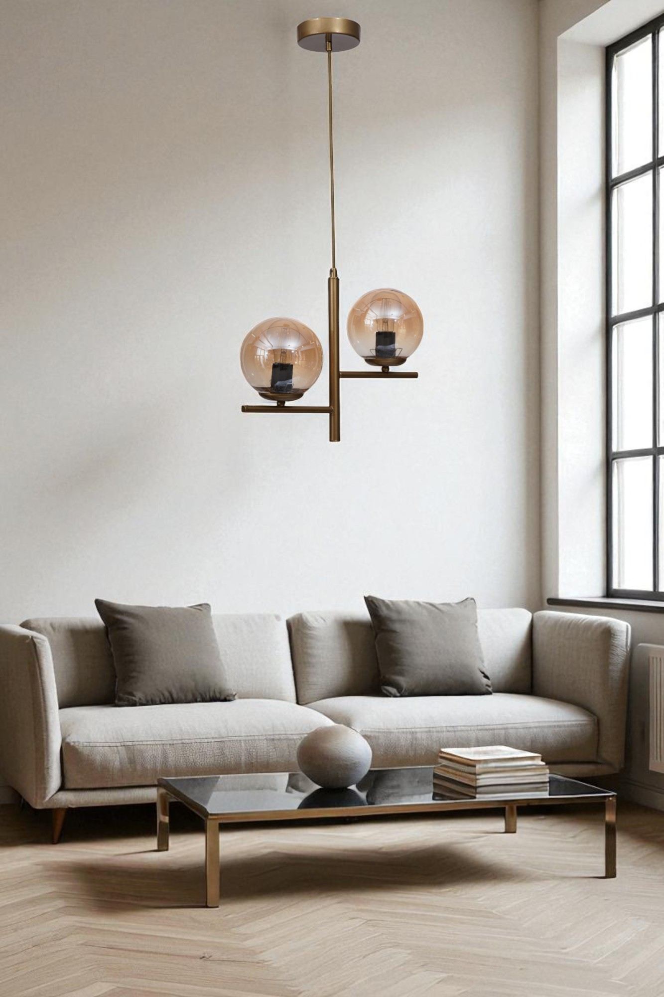 Candeeiro de Teto – Ø15 cm – Mel e Ouro – Metal e Vidro