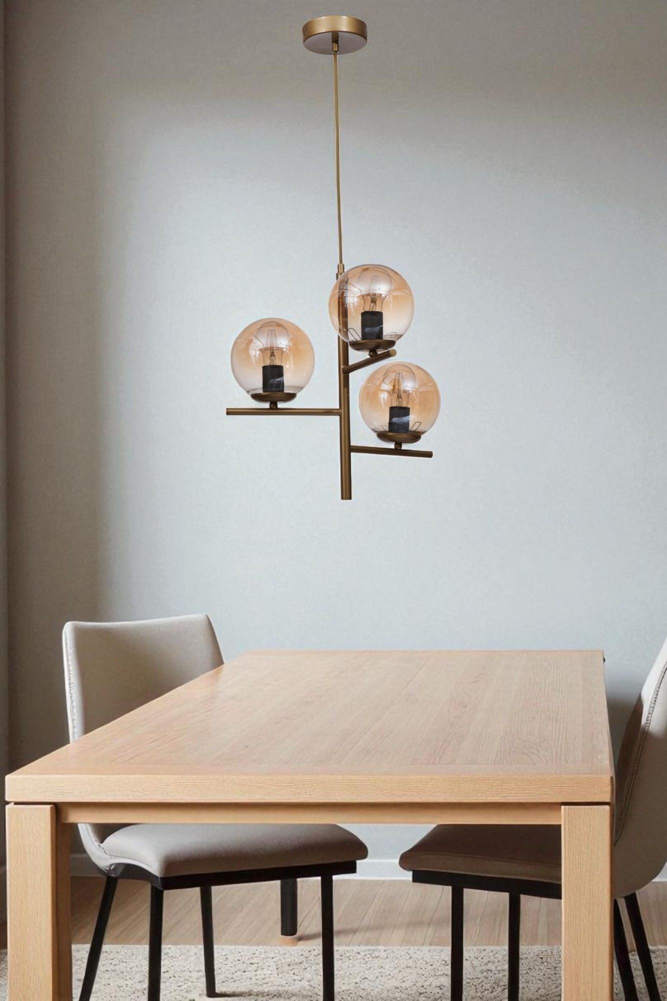 Candeeiro de Teto – 80 cm – Mel e Ouro – Metal e Vidro