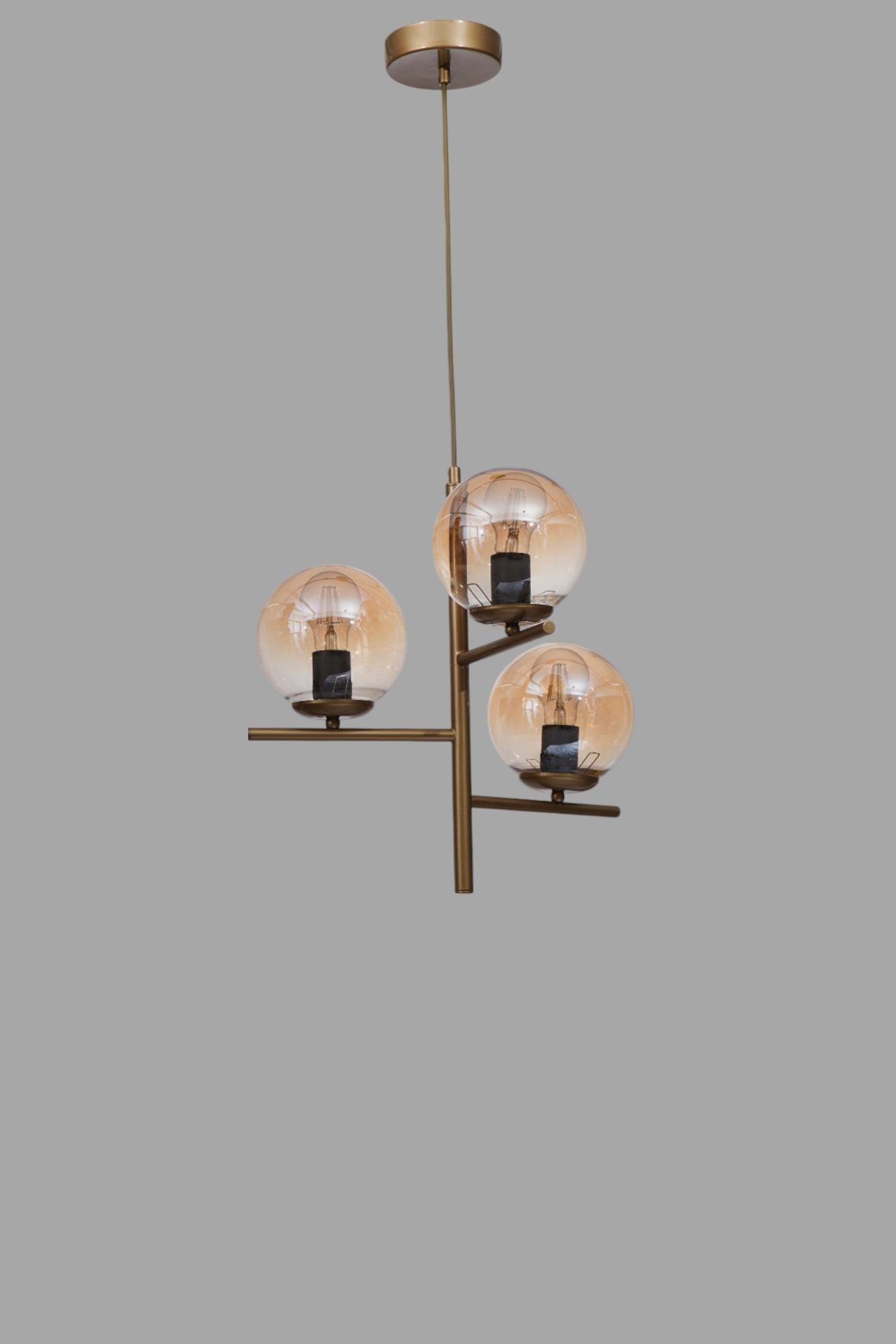 Candeeiro de Teto – 80 cm – Mel e Ouro – Metal e Vidro