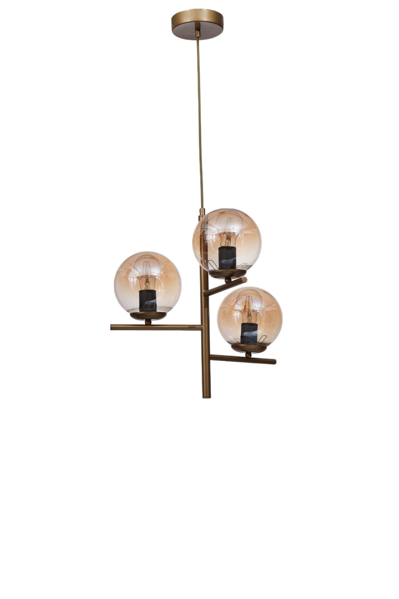 Candeeiro de Teto – 80 cm – Mel e Ouro – Metal e Vidro