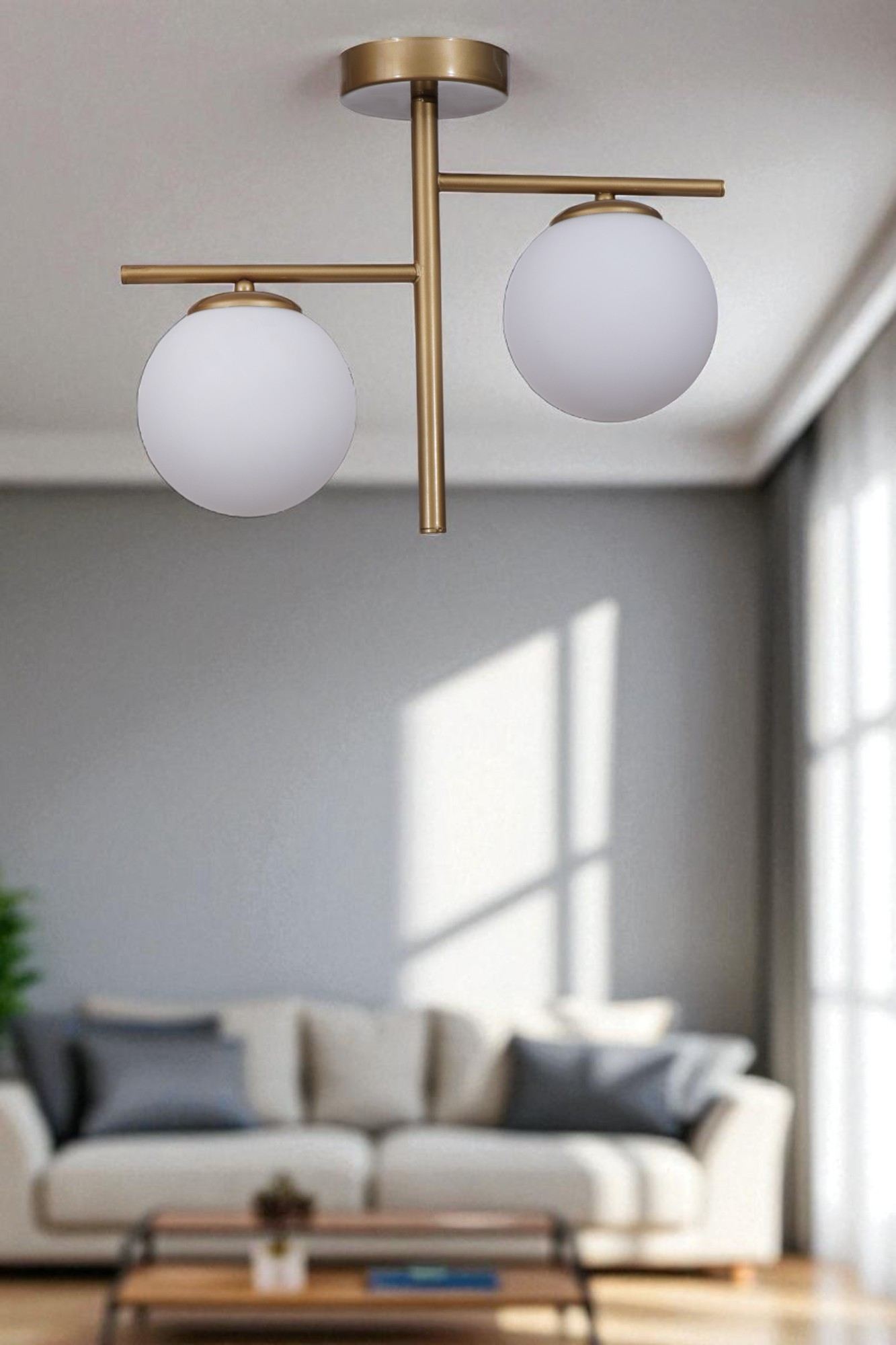 Candeeiro de Teto – 34 cm – Branco e Dourado – Metal e Vidro