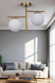 Candeeiro de Teto – 34 cm – Branco e Dourado – Metal e Vidro