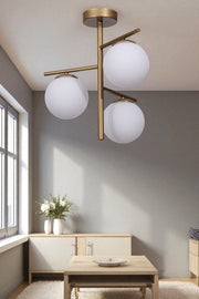 Candeeiro de Teto – Ø15 h:20 cm – Branco e Dourado – Metálico e Vidro