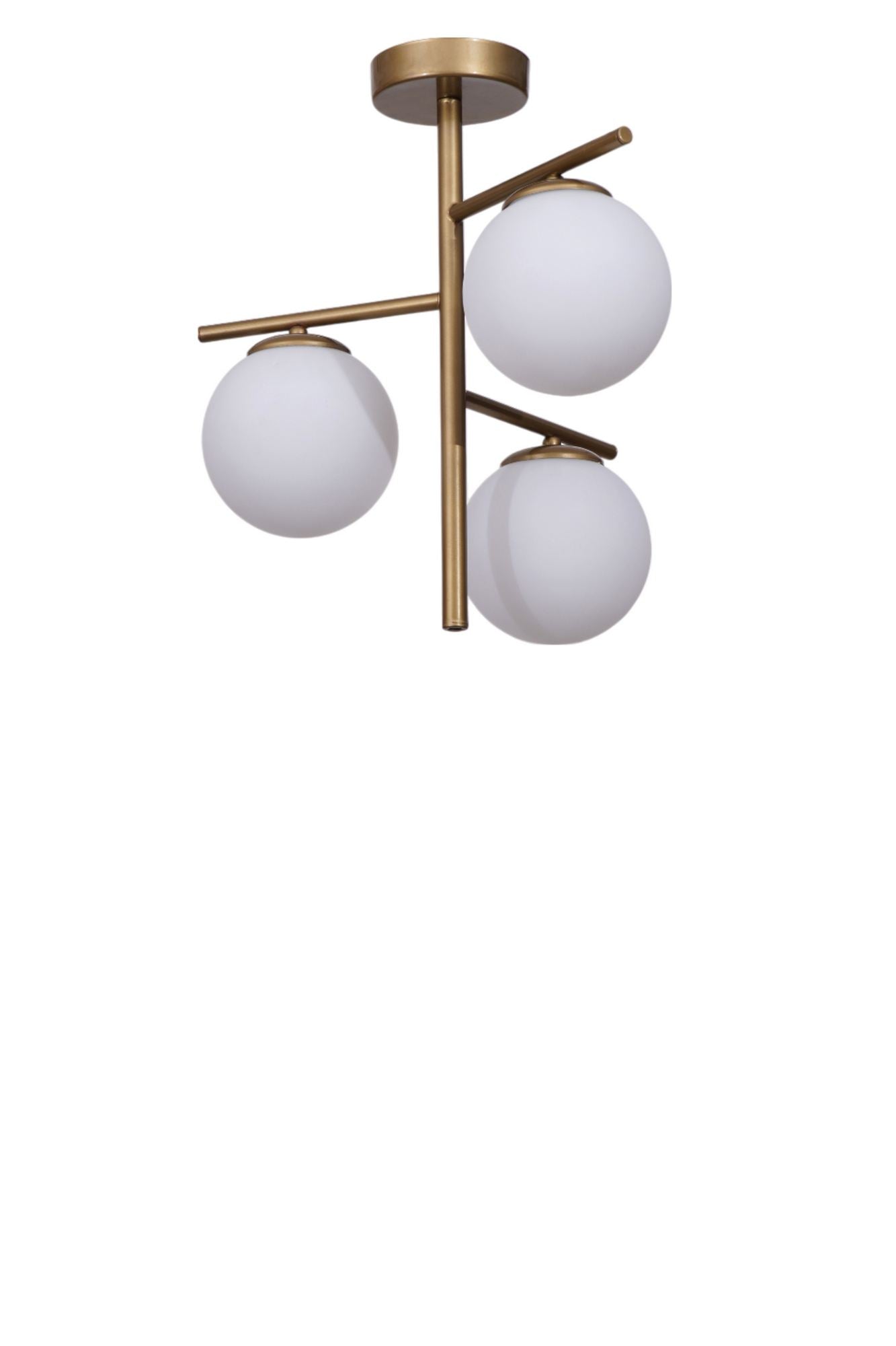 Candeeiro de Teto – Ø15 h:20 cm – Branco e Dourado – Metálico e Vidro